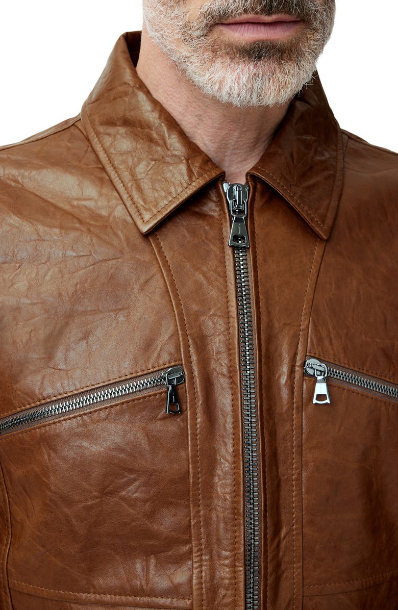 John Varvatos Crinkled Leather Jacket, Alternate, color, Hazelnut