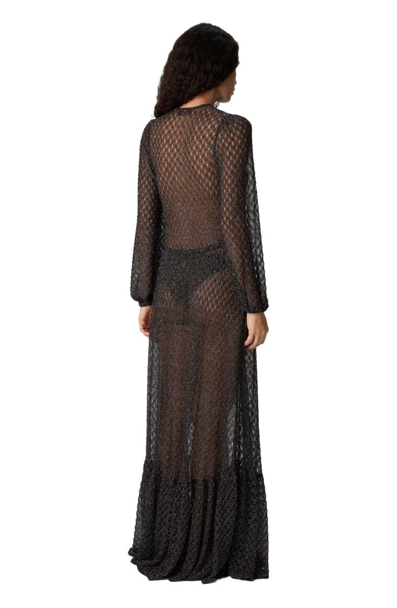 Missoni Long Cover-up Dress In Lamé Viscose With Spiderweb Motif And Flounces, Alternate, color, Brown