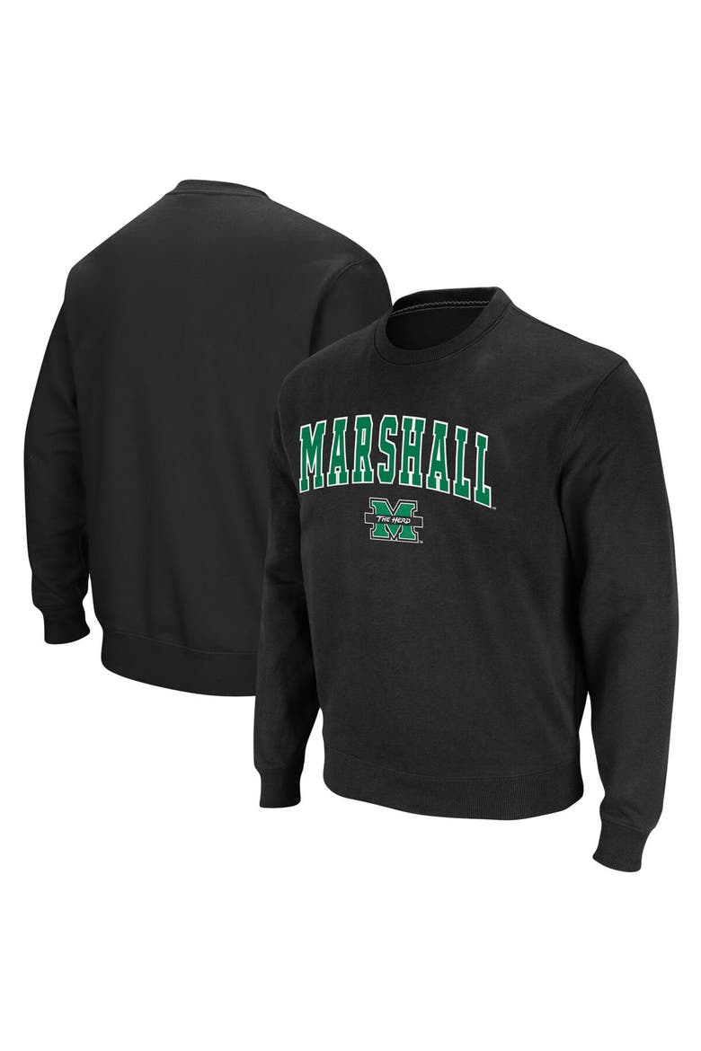 Men's Colosseum Black Marshall Thundering Herd Arch & Logo Tackle Twill Pullover Sweatshirt, Main, color, Black