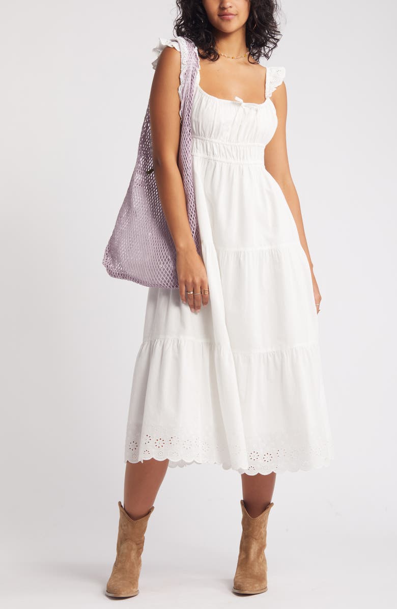 BP. Smocked Cotton Sundress, Alternate, color, White Blanc