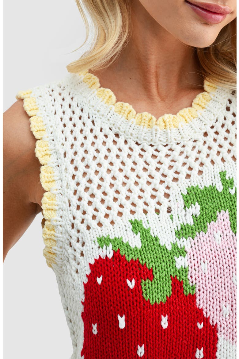 Strawberry Knit Sleeveless Top, Alternate, color, IVORY RED PINK