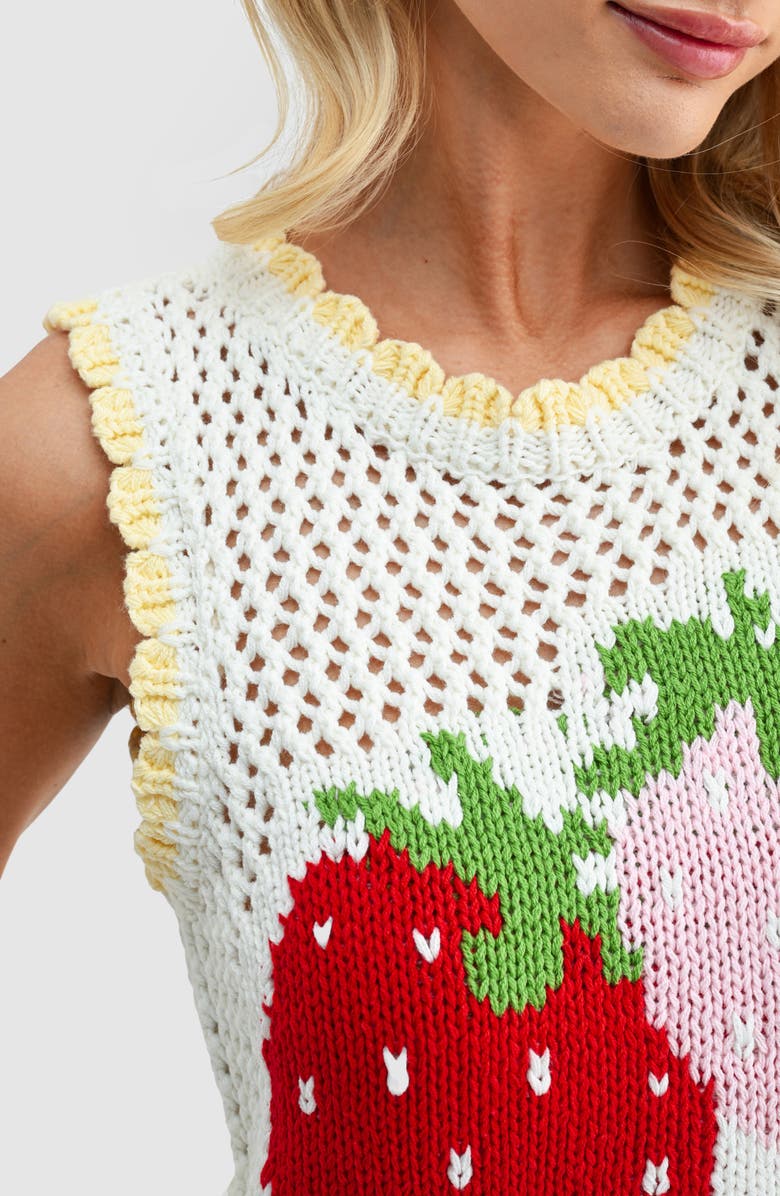 All in Favor Strawberry Knit Sleeveless Top, Alternate, color, Ivory Red Pink