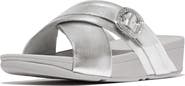 FitFlop Lulu Crystal Buckle Metallic Leather Slide Sandal