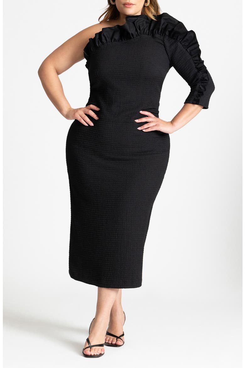 Popcorn Ruffle Column Dress, Main, color, BLACK ONYX
