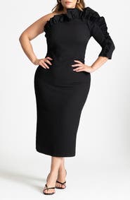 ELOQUII Popcorn Ruffle Column Dress