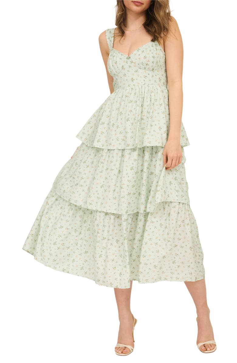 AUGUST SKY Tiered Tie Strap Sundress, Main, color, 