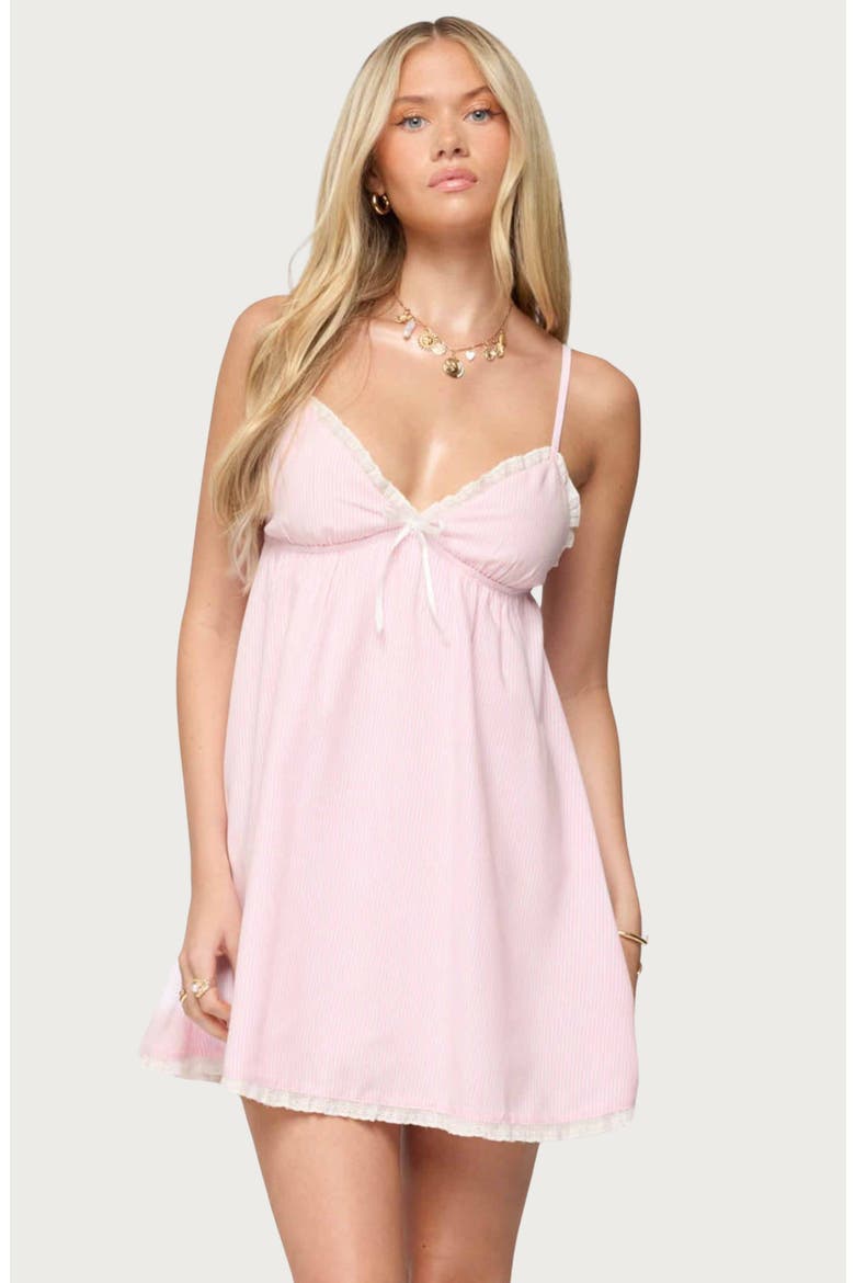 Danira Pinstripe Babydoll Minidress, Alternate, color, LIGHT-PINK