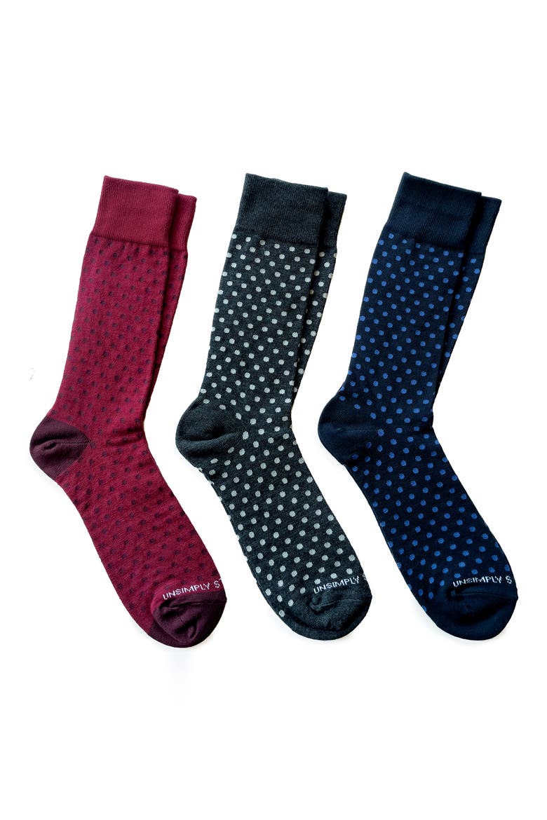 Assorted 3-Pack Crew Socks, Main, color, MAROON BLACK BLUE
