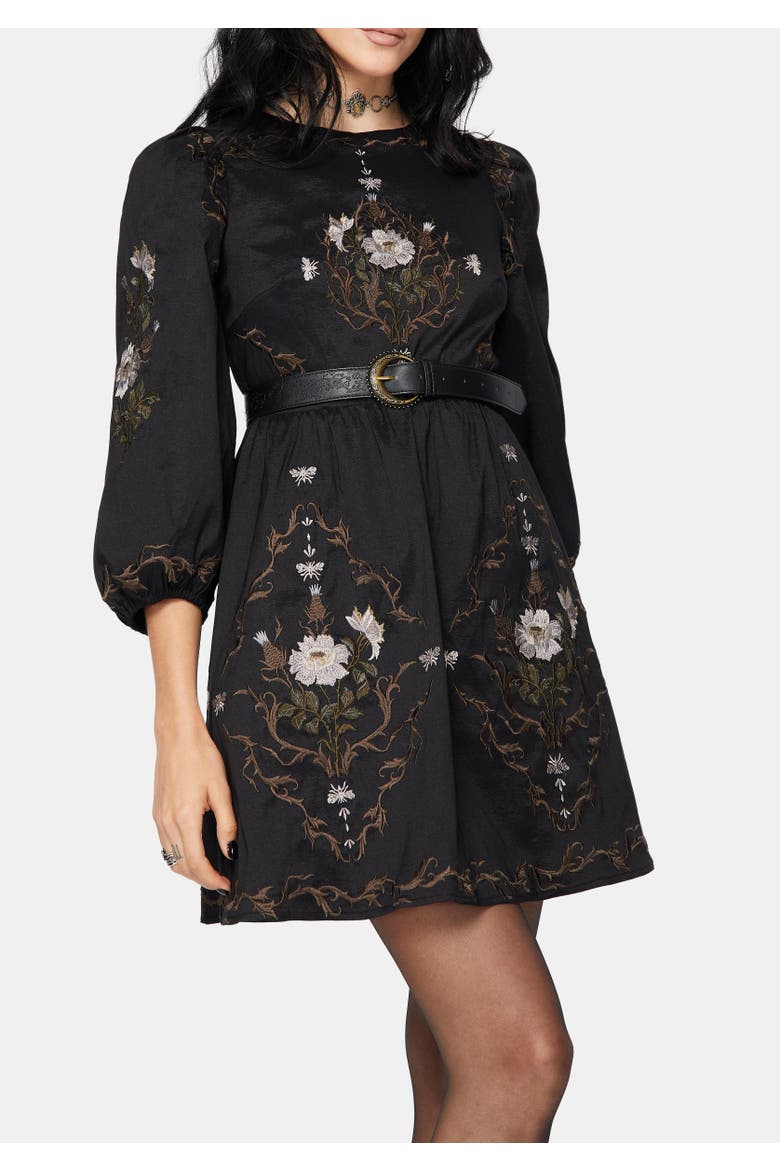 Puff Sleeve Mini Dress, Alternate, color, Black