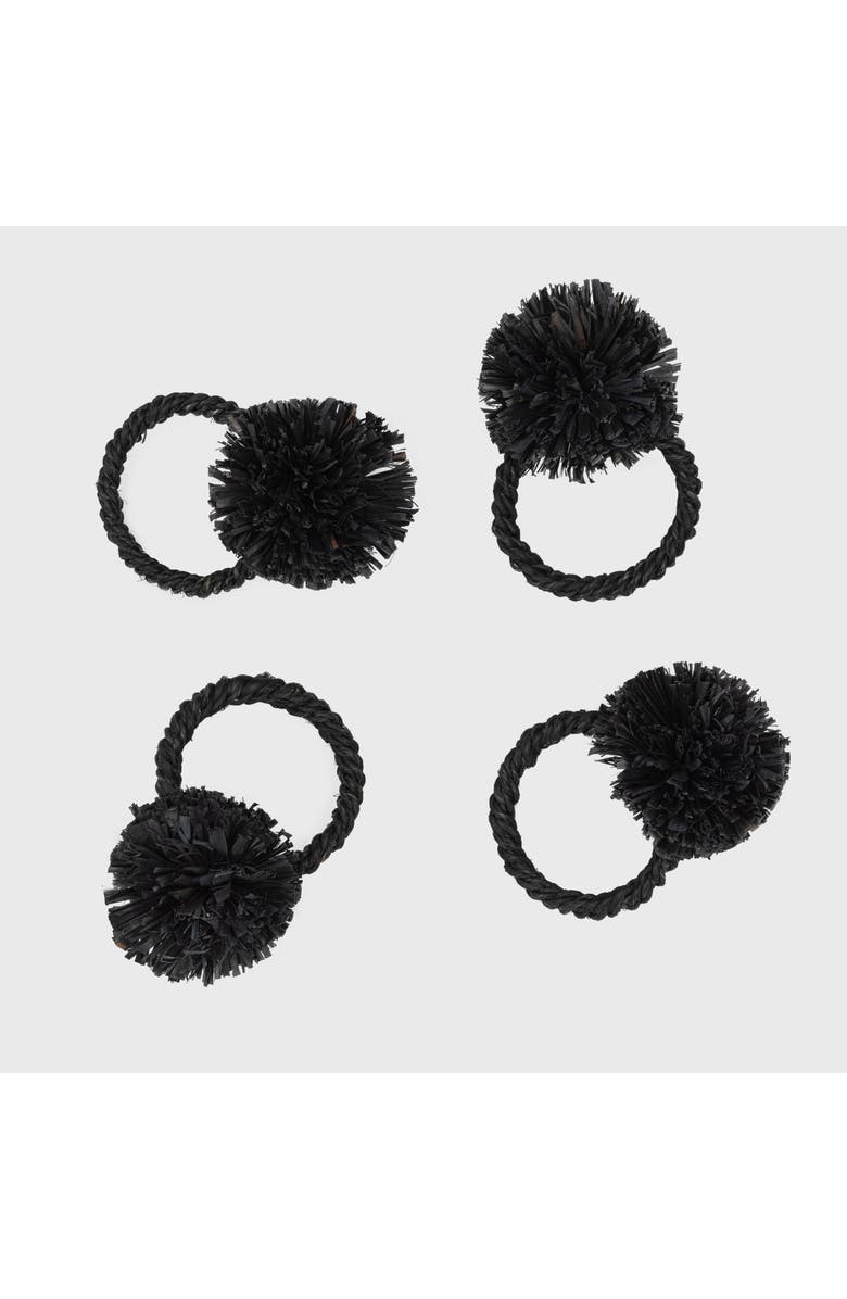 Joanna Buchanan Straw pompom napkin rings, black, set of four, Alternate, color, Black