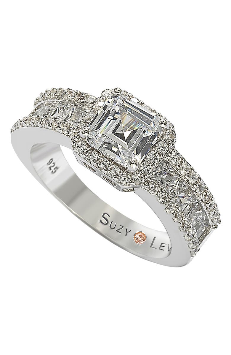 SUZY LEVIAN Sterling Silver Asscher Cut White Cubic Zirconia Bridal Ring, Alternate, color, White