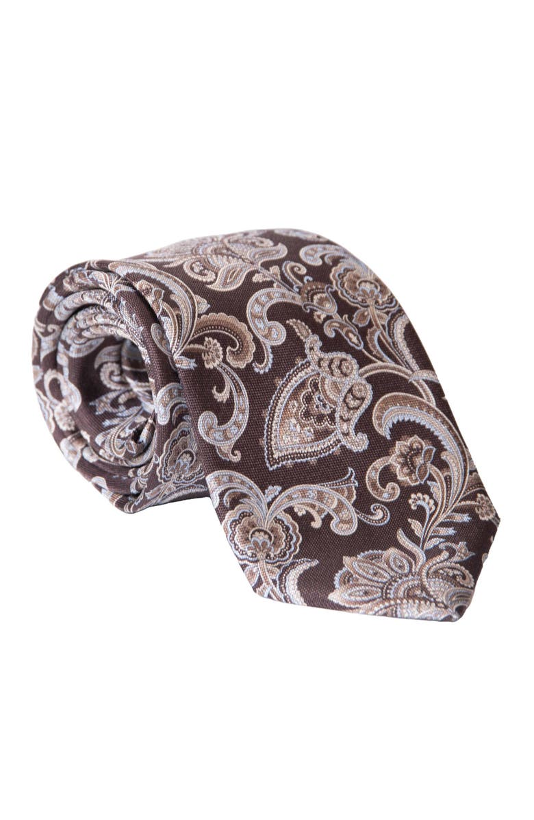Elizabetta Novara - Printed Silk Tie for Men, Main, color, Brown
