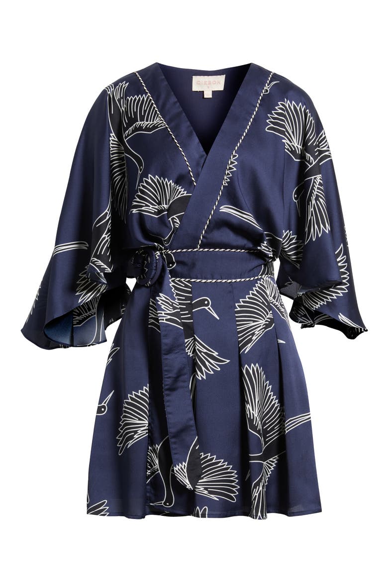 Avaele Long Sleeve Satin Wrap Dress, Alternate, color, NAVY MULTI
