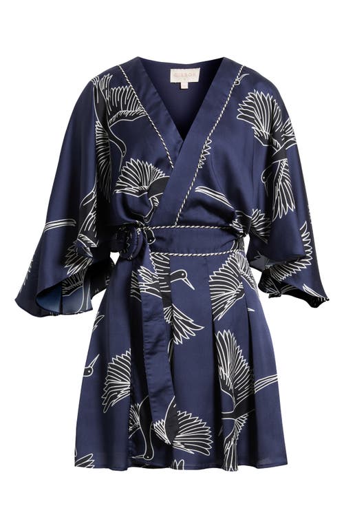 Ciebon Avaele Long Sleeve Satin Wrap Dress In Multi