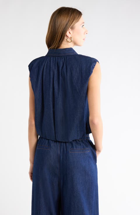 Puffed Shoulder Chambray Shirt