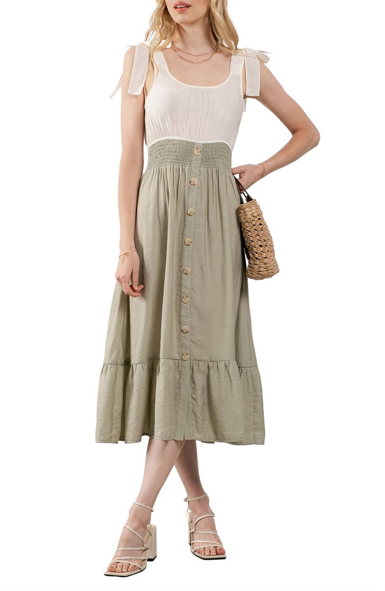 Blu Pepper Twofer Tie Strap Midi Dress, Main, color, Light Olive