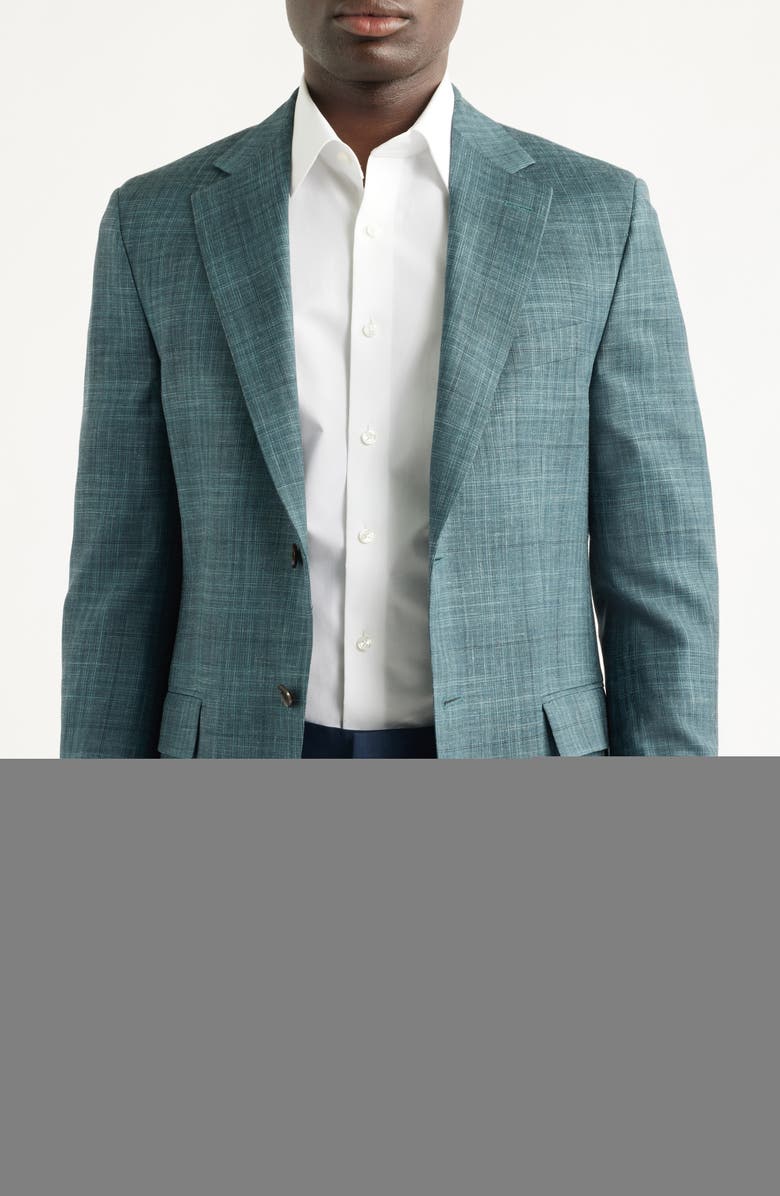 Peter Millar Hartford Classic Fit Teal Plaid Wool Blend Sport Coat, Main, color, Green