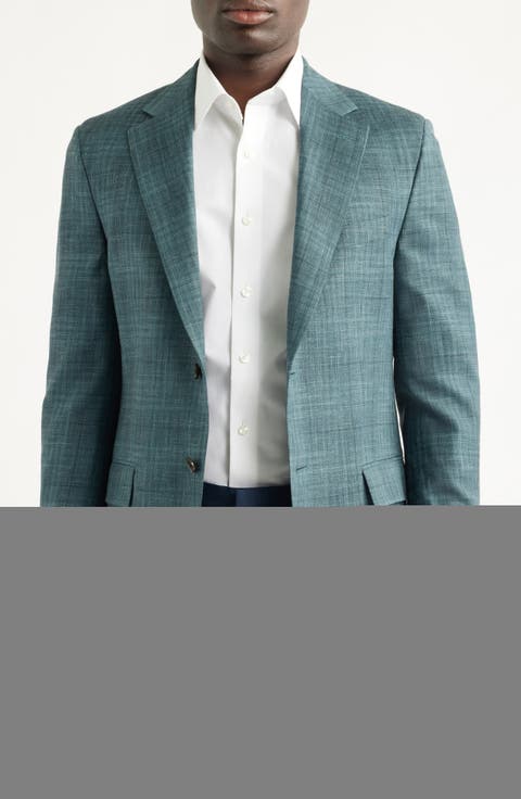 Hartford Classic Fit Teal Plaid Wool Blend Sport Coat