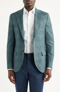 Peter Millar Hartford Classic Fit Teal Plaid Wool Blend Sport Coat