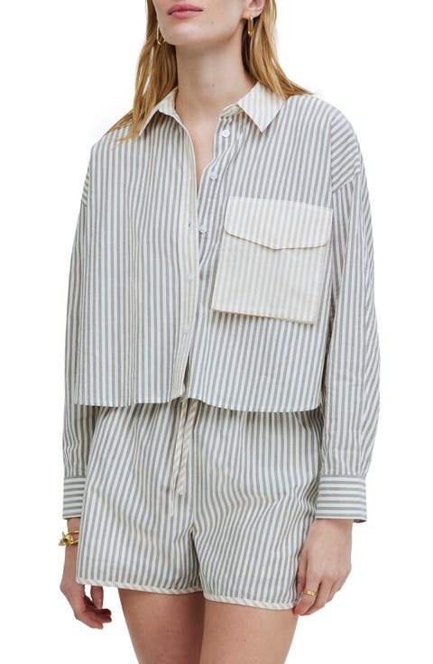 Flap Pocket Cotton Poplin Crop Button-Up Shirt