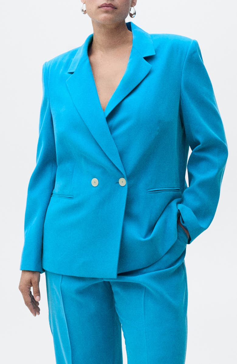 MANGO Tempo Double Breasted Blazer, Alternate, color, Medium Blue