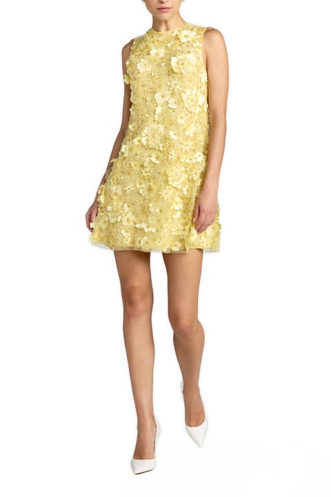 Floral Beaded Mesh Sleeveless Trapeze Mini Dress