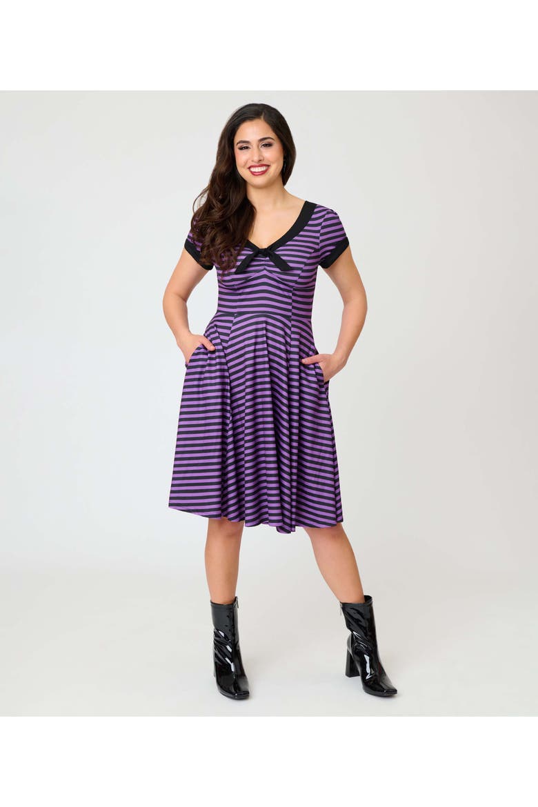 Natalie Swing Dress, Main, color, Purple & Black Stripe