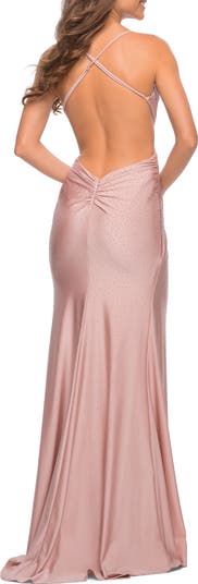 Ruched Long Gown with Criss-Cross Style Bodice