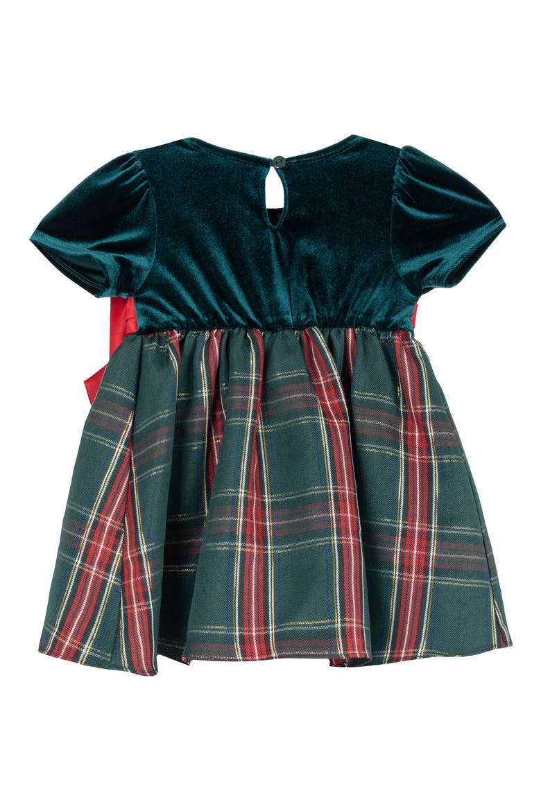 Velvet & Plaid Shirred Dress, Alternate, color, HUNTER