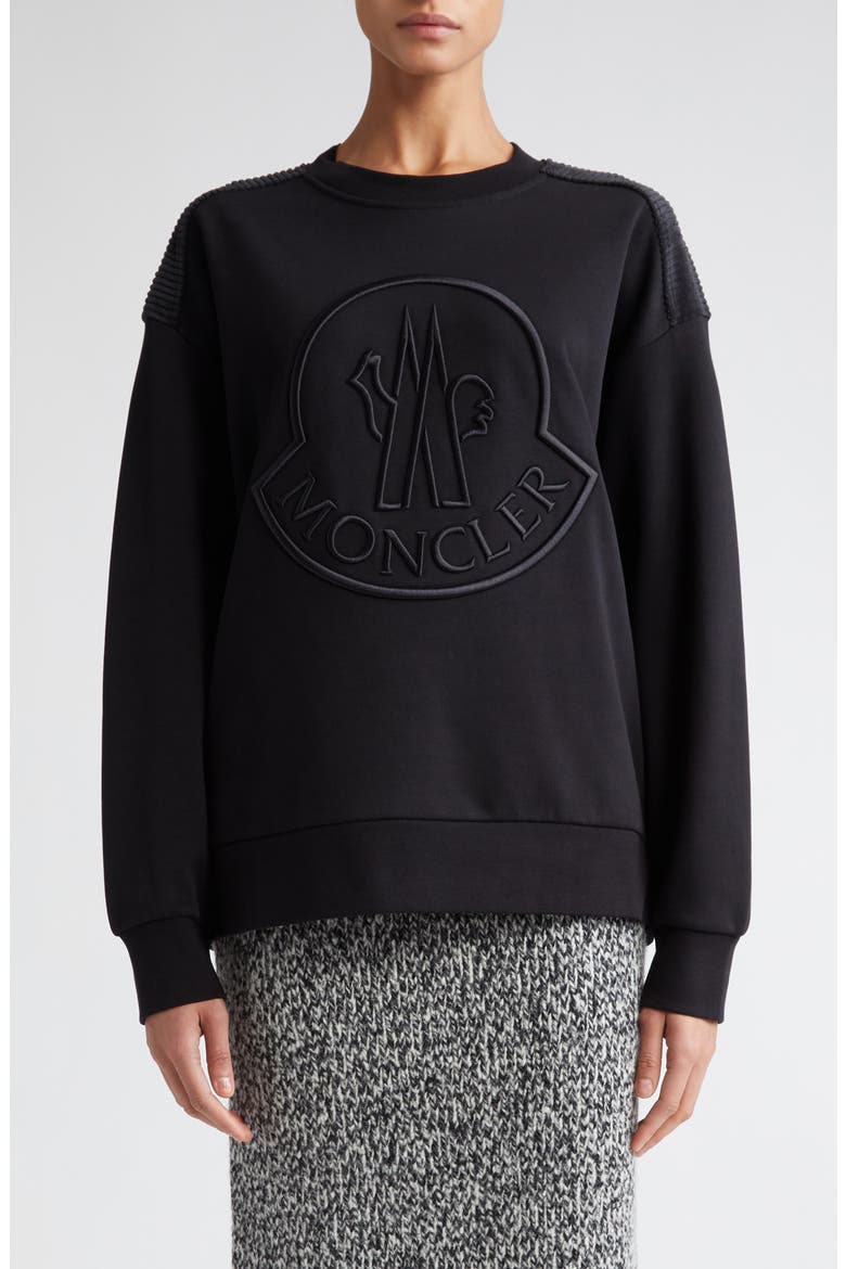 Embroidered Logo Crewneck Sweatshirt, Main, color, BLACK