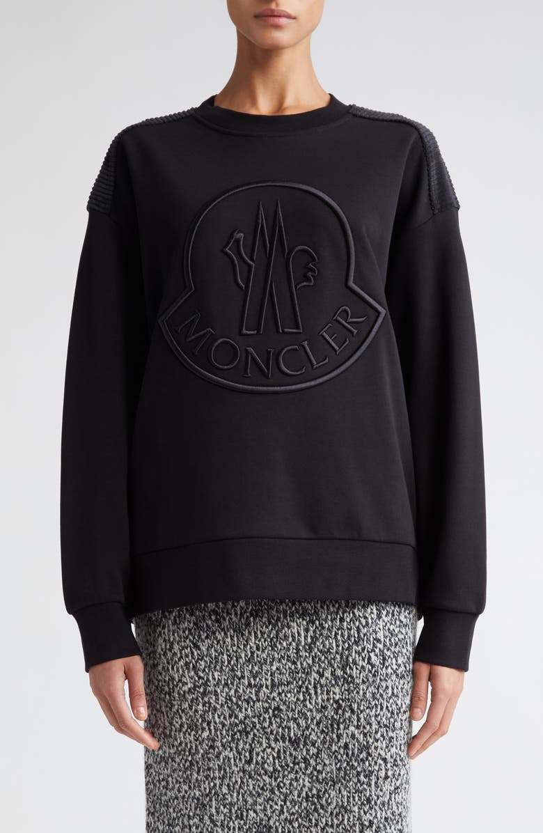 Moncler Embroidered Logo Crewneck Sweatshirt, Main, color, 
