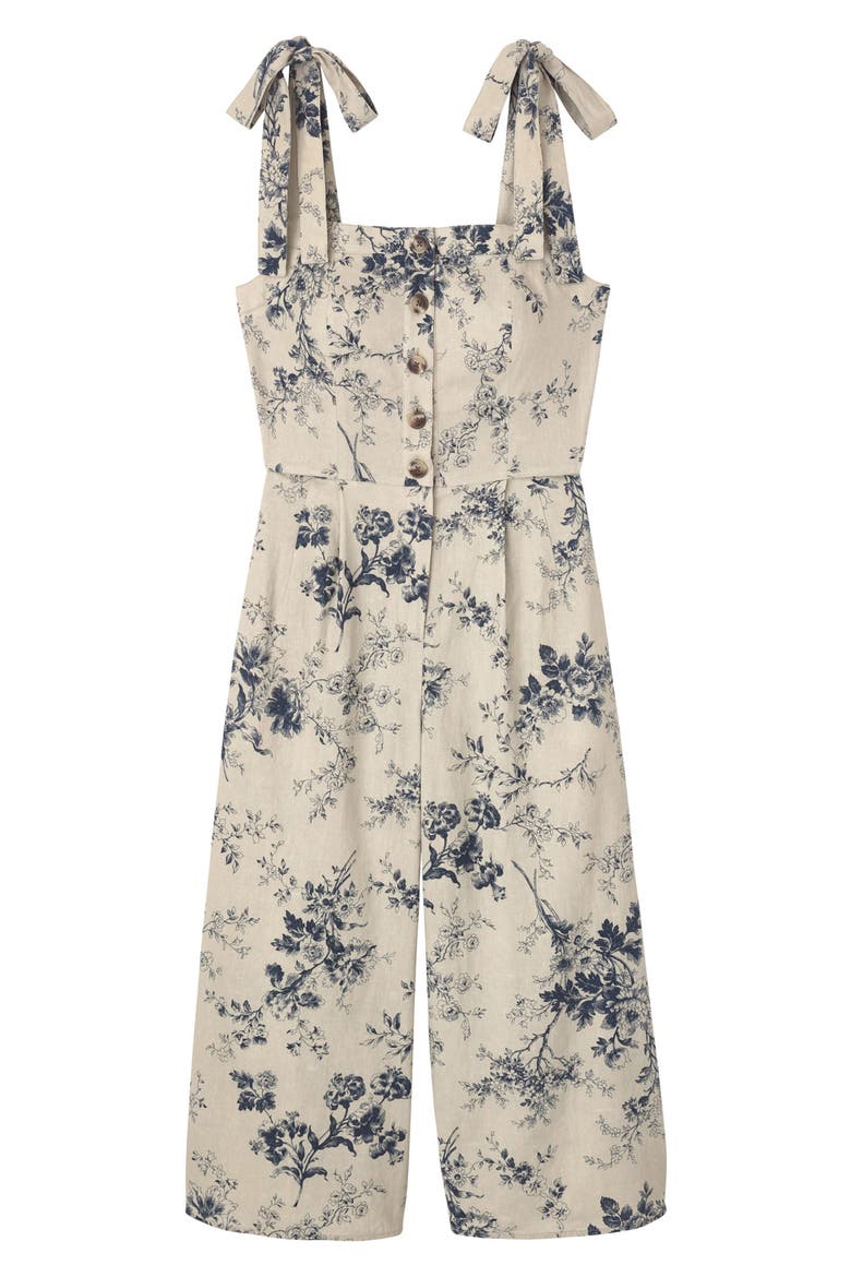 Magnolia Smocked Back Linen Blend Jumpsuit, Alternate, color, BURLAP/ REGAL BLUE