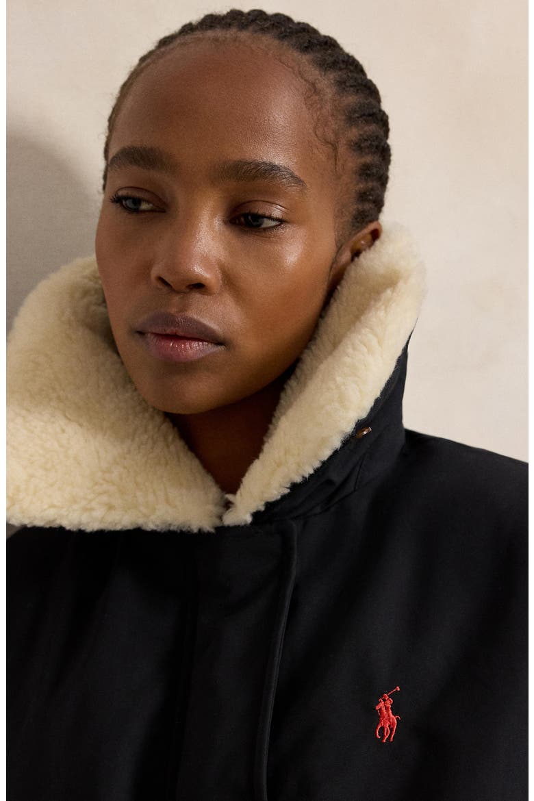 Down Puffer Jacket with Faux Shearling Collar, Alternate, color, BLACK