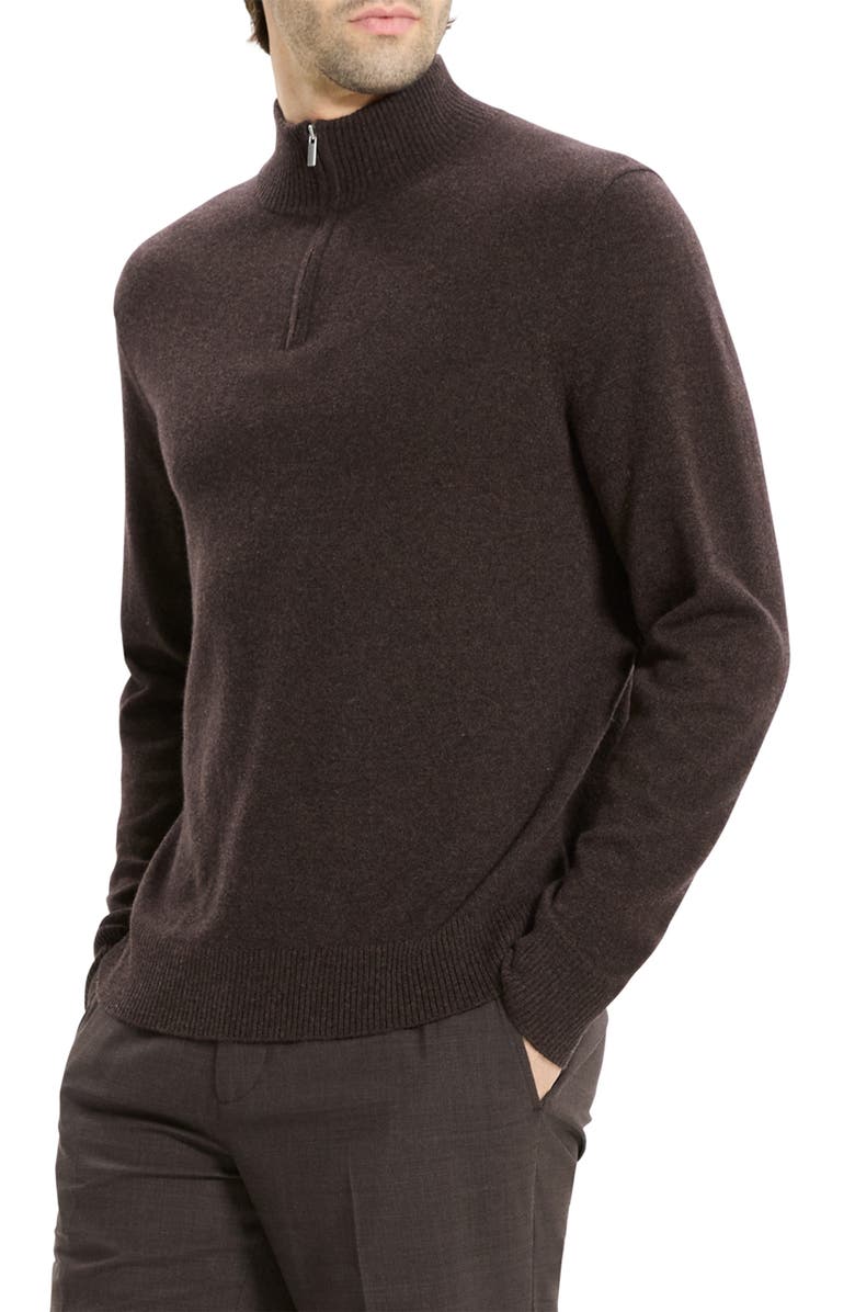 Theory Hilles Quarter Zip Cashmere Sweater, Alternate, color, Brownwood Melange