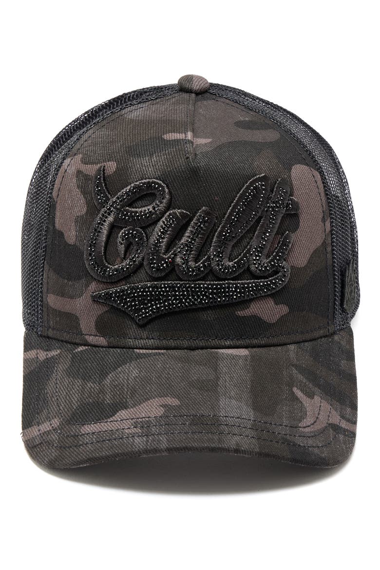 Mesh Back Trucker Baseball Cap, Main, color, BLACK CAMO