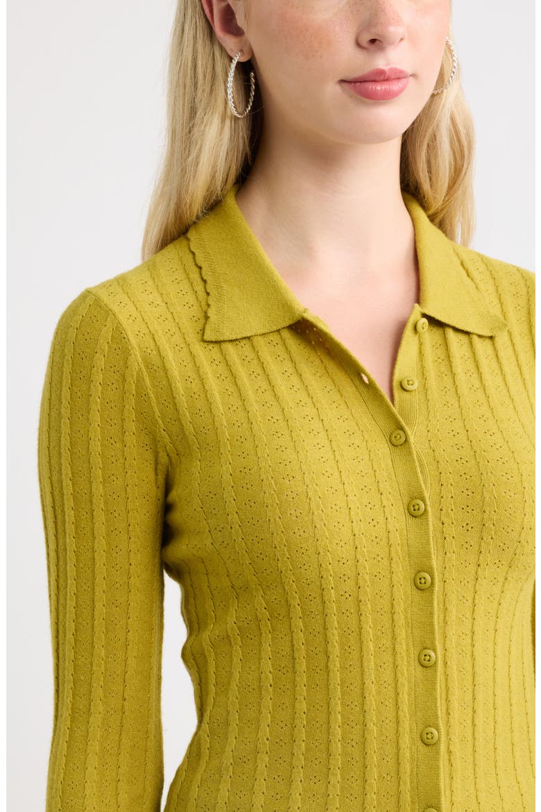 Ribbed Pointelle Cardigan, Alternate, color, OLIVE PEA