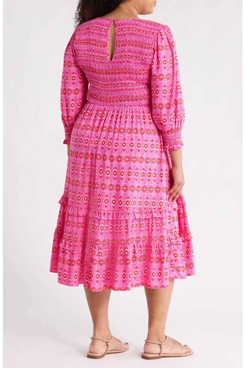 Mirany Ikat Print Long Sleeve Tiered Dress, Alternate, color, FUSCHIA-RED-MULTI