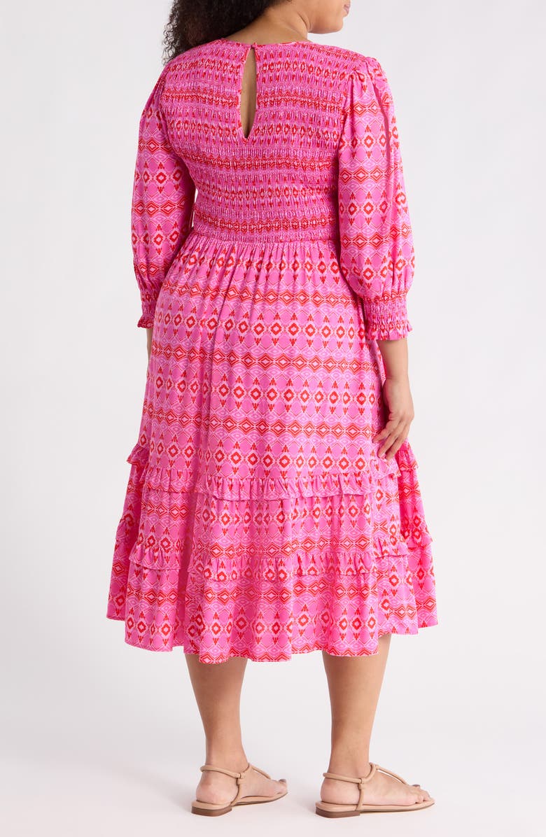 SUGARLIPS Mirany Ikat Print Long Sleeve Tiered Dress, Alternate, color, Fuschia-Red-Multi