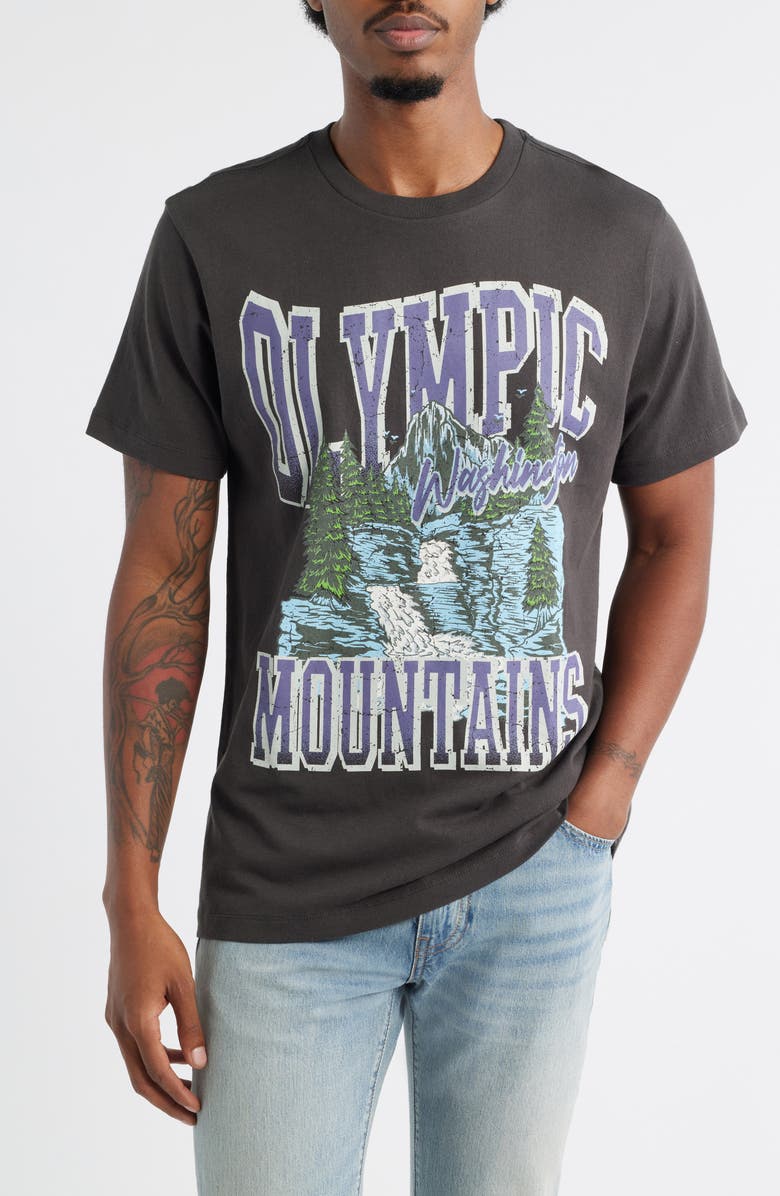 The Forecast Agency Olympic Mountains Cotton Graphic T-Shirt, Main, color, Pirate Black