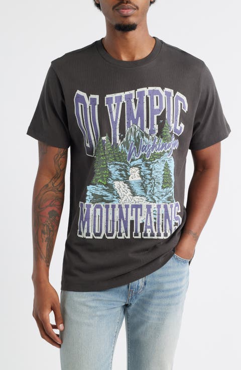 Olympic Mountains Cotton Graphic T-Shirt