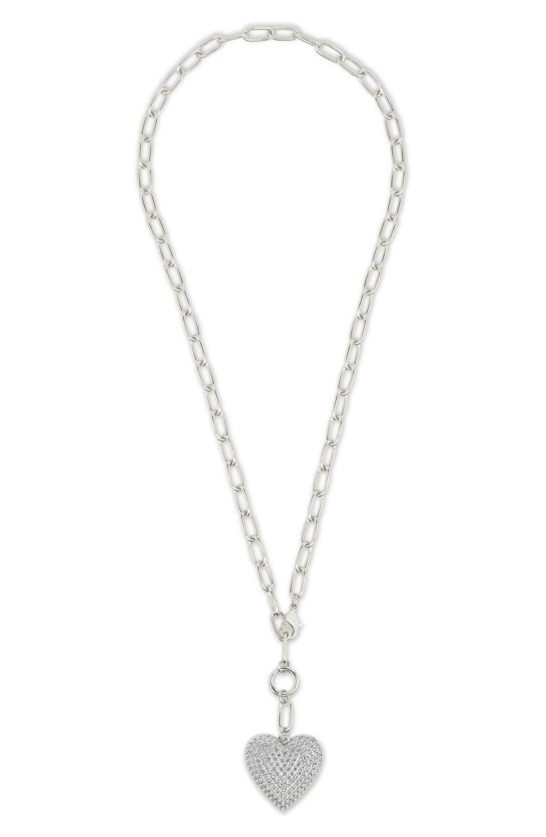 Sterling Forever Disco Heart Pendant Necklace, Alternate, color, Silver