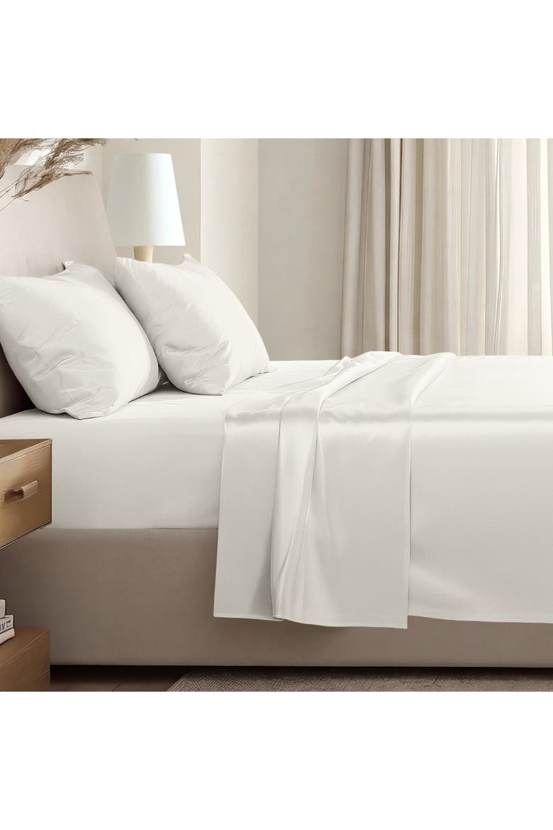 400 Thread Count Organic Cotton Sateen Sheet Set - Split Head King, Alternate, color, Cream