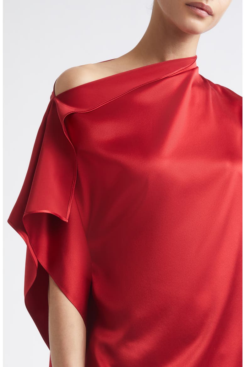 Asymmetric Silk Satin Top, Alternate, color, RUBY
