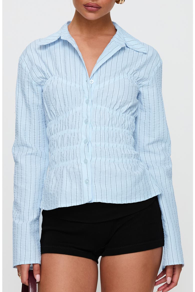 Lisel Stripe Shirred Button-Up Shirt, Main, color, STRIPE