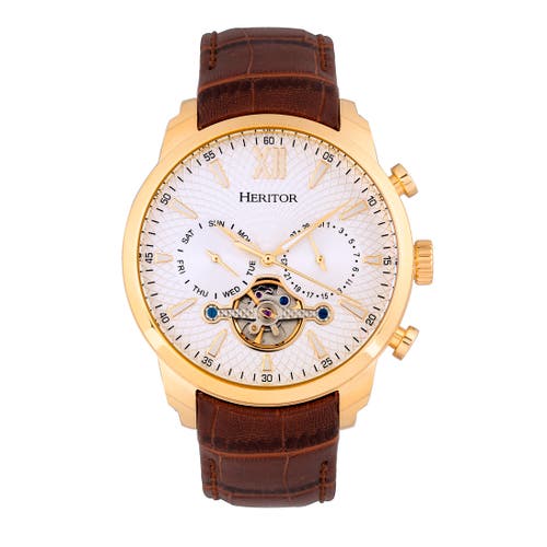 Heritor Automatic Arthur Semi-skeleton Leather-band Watch W/ Day/date