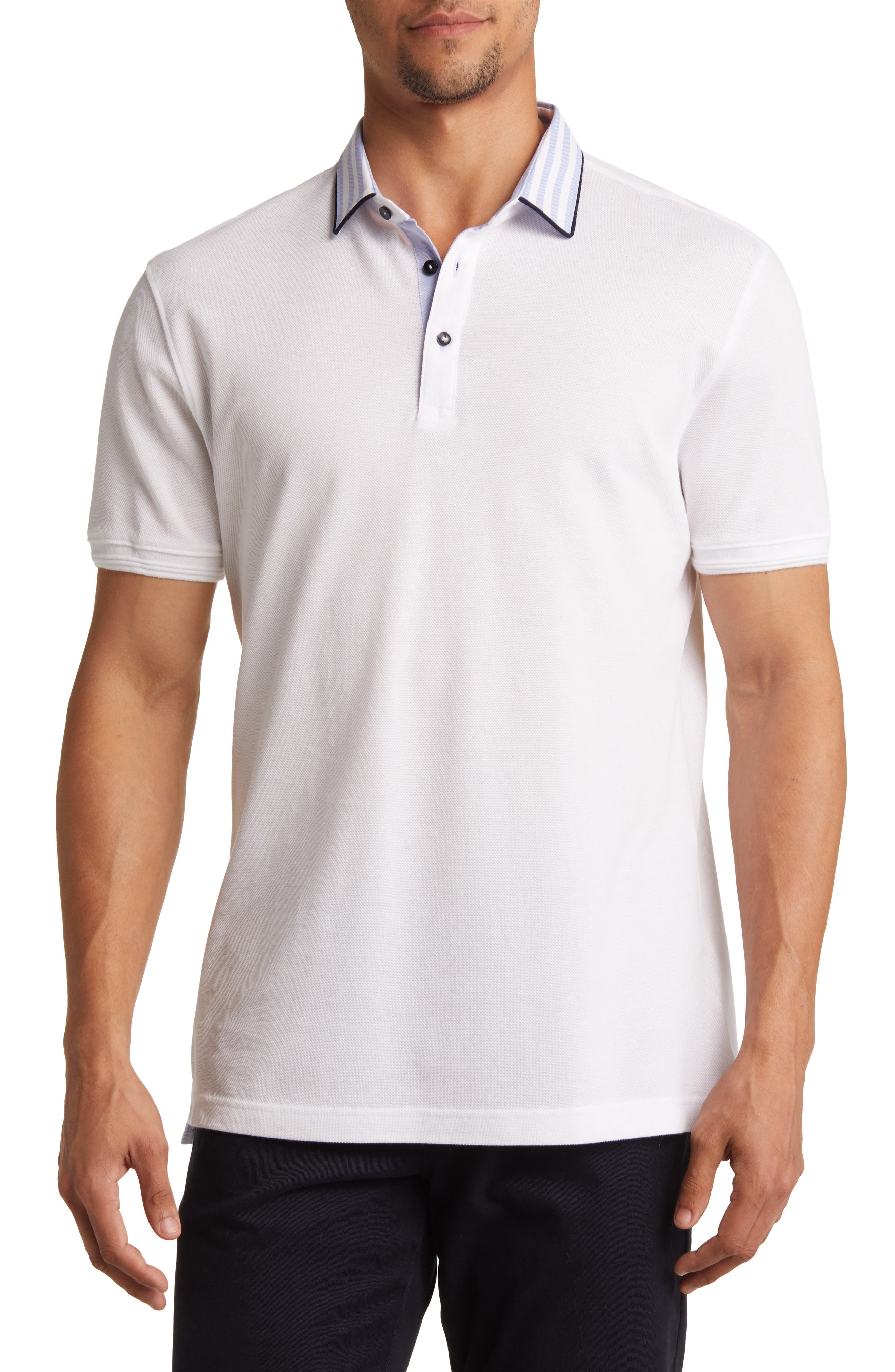 Trim Fit Stripe Collar Short Sleeve Polo