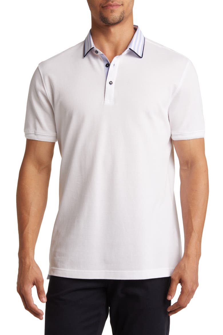 Trim Fit Stripe Collar Short Sleeve Polo, Main, color, WHITE