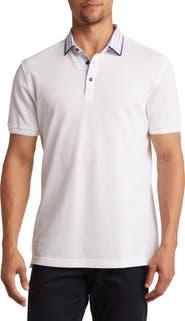 Lorenzo Uomo Trim Fit Stripe Collar Short Sleeve Polo