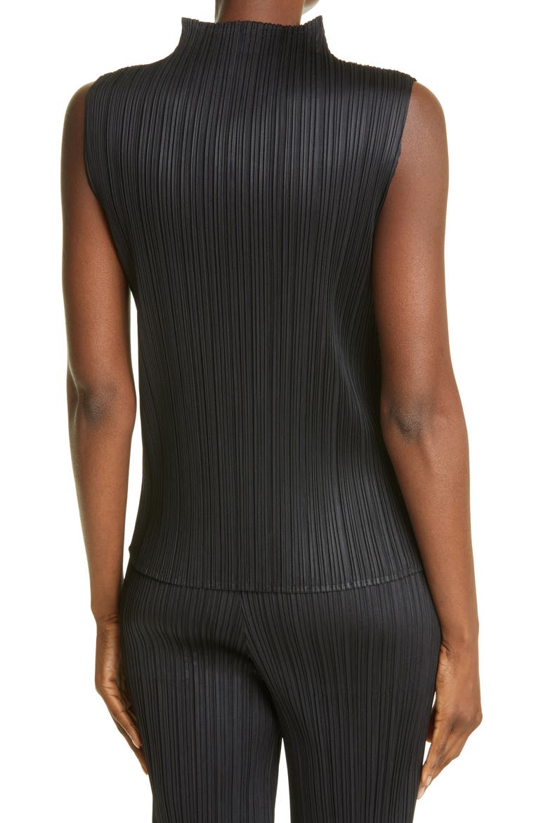 Pleated Funnel Neck Top, Alternate, color, BLACK