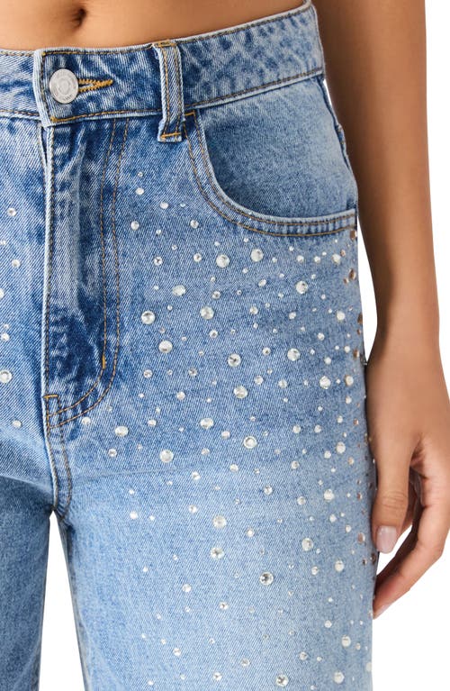 Steve Madden Taylor Crystal Embellished Straight Leg Jeans In Blue